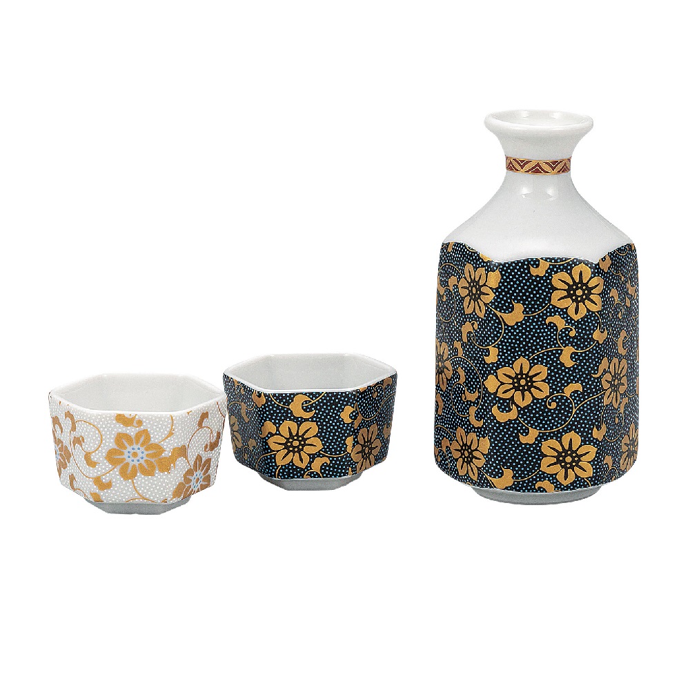 楽天市場】九谷焼 仙守晩酌揃（徳利＆盃セット）青粒鉄仙 : 九谷陶芸