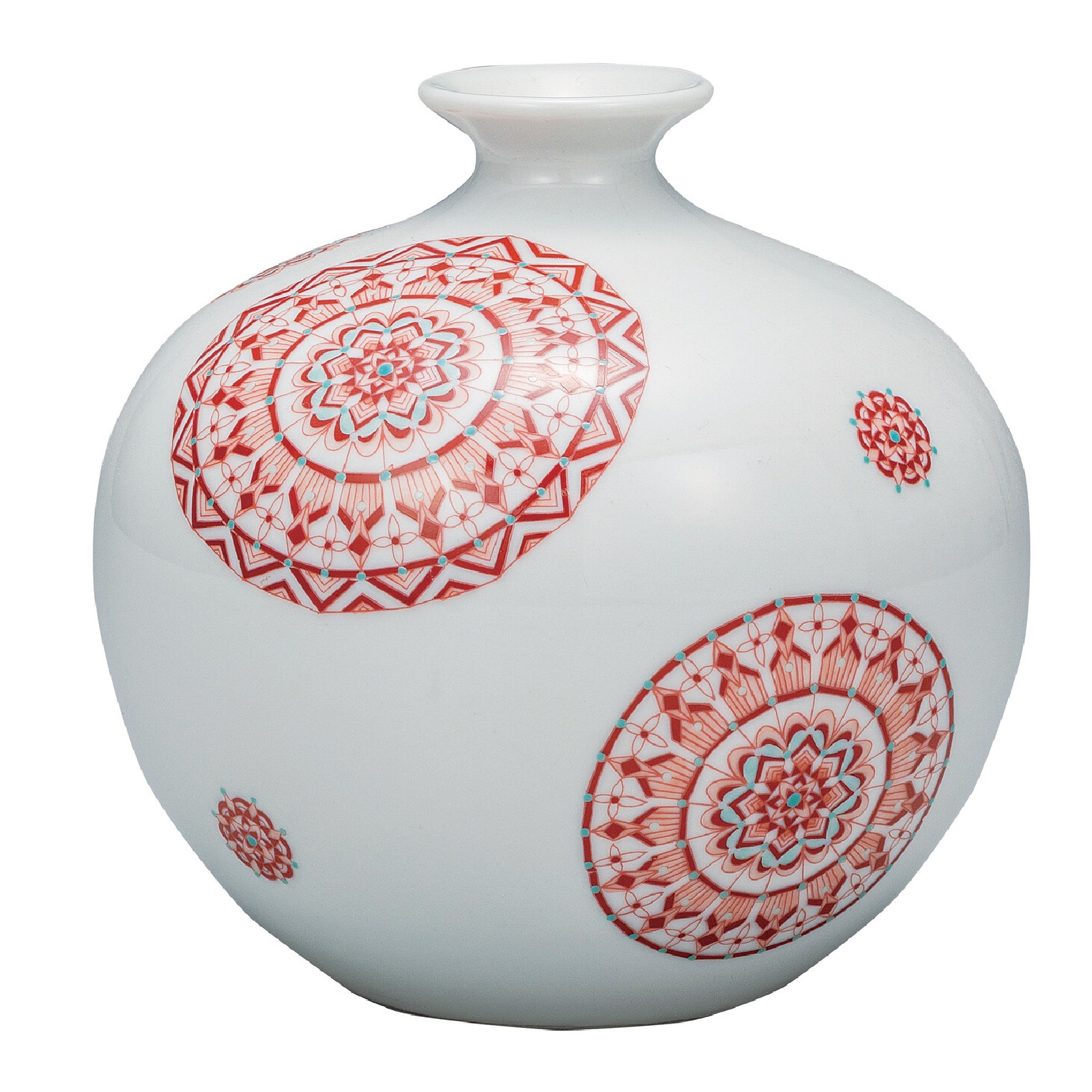 日本の伝統工芸品【九谷焼】5.2号花瓶 赤絵丸紋 大志窯