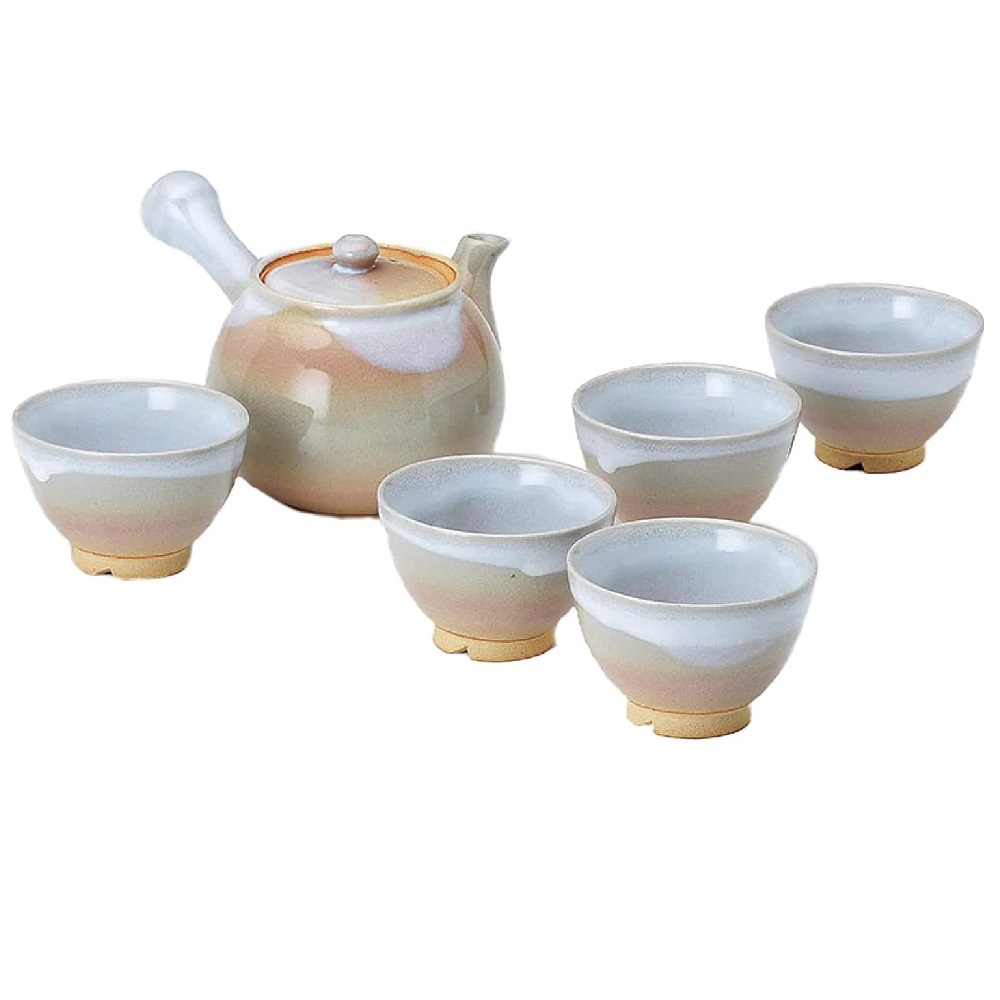 萩焼 服部天龍 姫萩茶器揃（急須&times;1・汲出&times;5）｜虹八-Kohya-