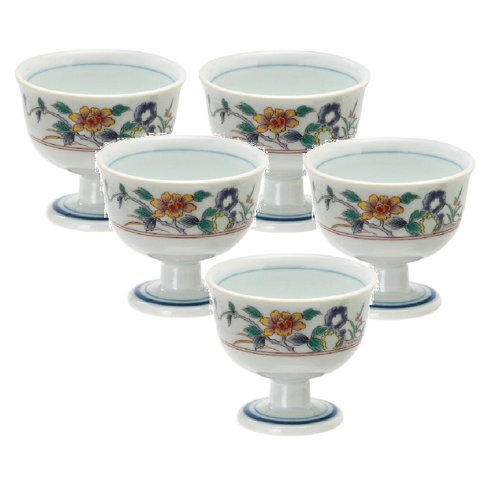 美濃焼 錦花絵 高台珍味鉢（5客組）径8x高7cm/150ml｜虹八-Kohya-