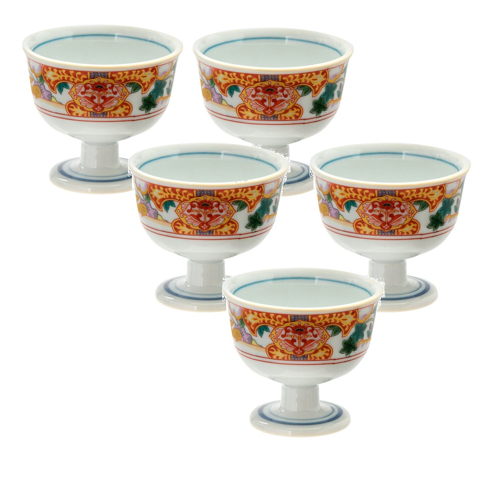 美濃焼 吉祥鹿絵 高台珍味（5客組）径8x高7cm｜虹八-Kohya-