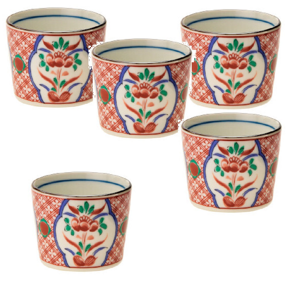 美濃焼 呉須赤絵 目の前猪口（5客組）230ml