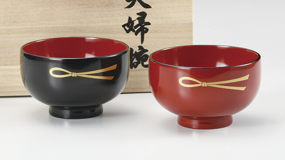 楽天市場】木製 会津漆器 夫婦椀 お椀 黒 朱 南天 布袋型 3.8 漆