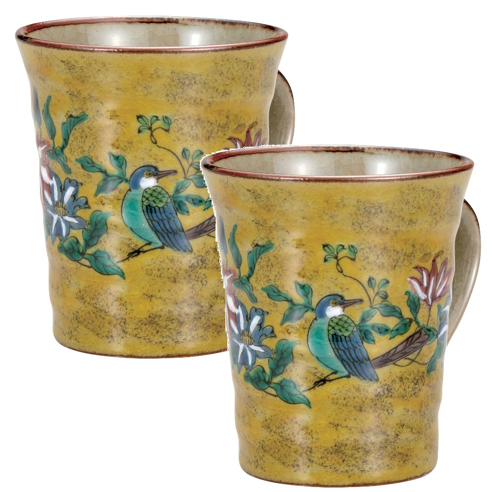 日本の伝統工芸品【九谷焼】マグカップ 吉田屋花鳥（2客組）