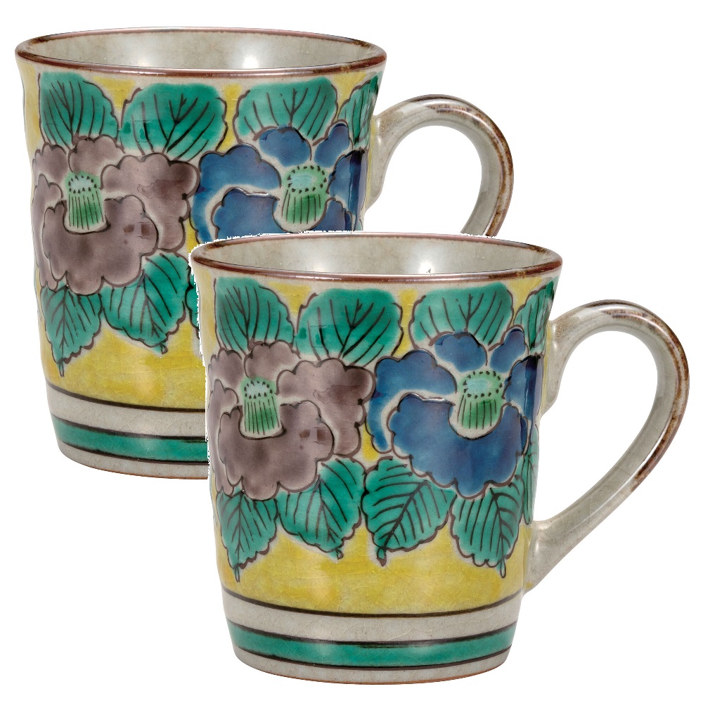 日本の言い慣わし芸術品【九谷焼】コップ 吉田屋山茶花（2客組）
