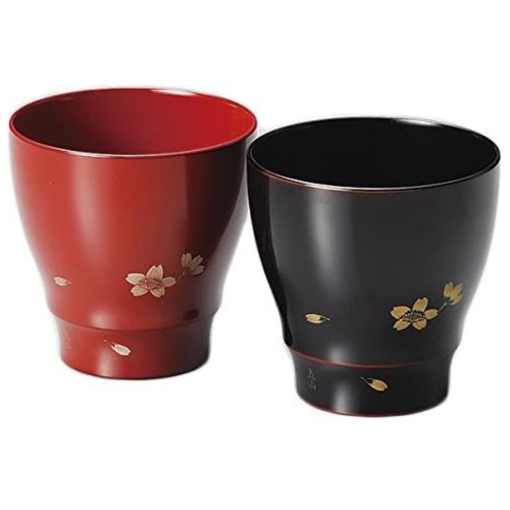 越前漆器 越前塗り 日展作家 冨田立山作 沈金さくら ペアカップ 溜・朱