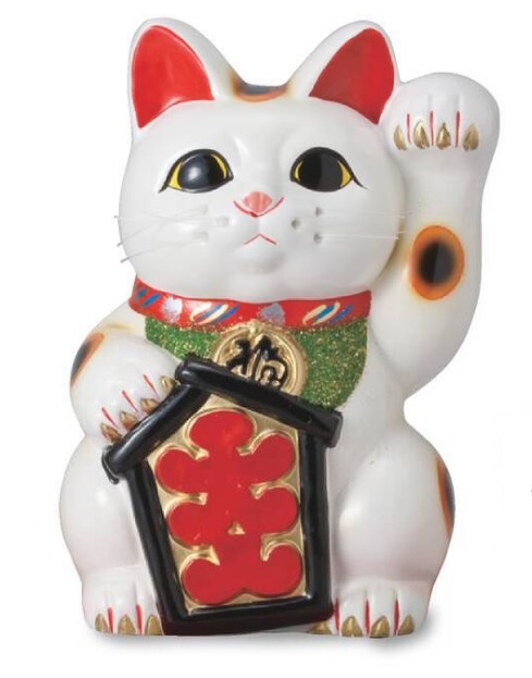 常滑焼 招き猫　梅月 大入白猫（左手）13号　高さ：43cm