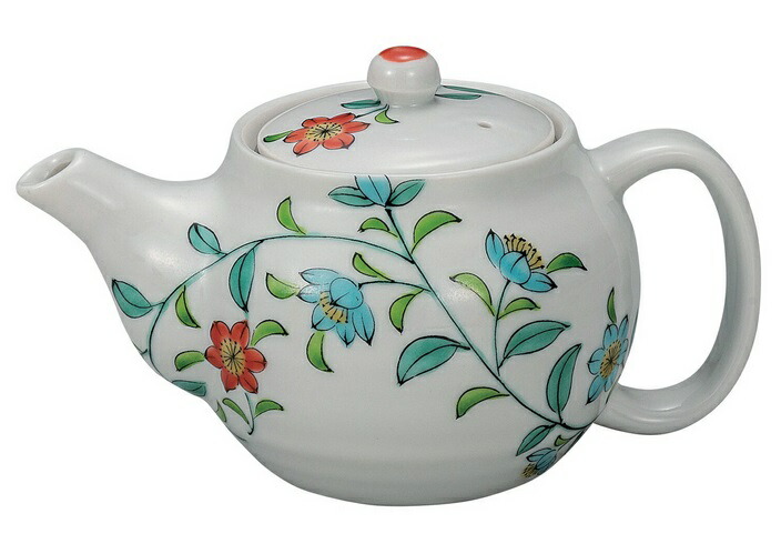日本の伝統工芸品【九谷焼】ポット急須 花唐草 網付 双鳩窯