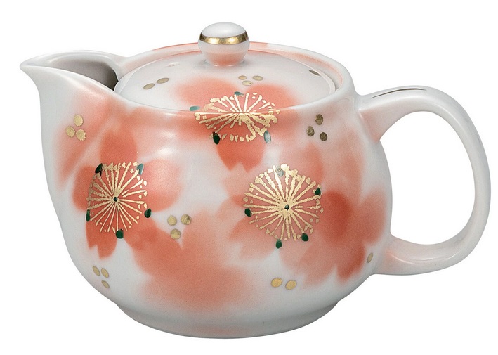 日本の伝統工芸品【九谷焼】ポット急須 春桜 網付