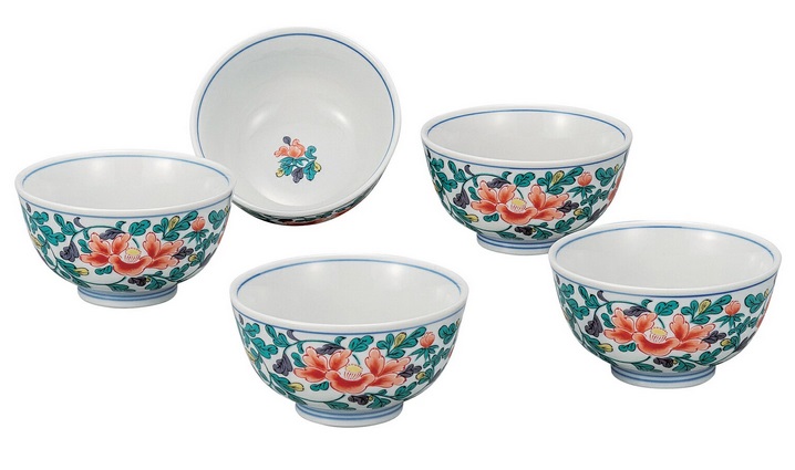 日本の伝統工芸品【九谷焼】汲出揃 牡丹唐草（5客組）｜虹八-Kohya-