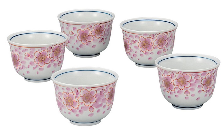 日本の言い慣わし芸術品【九谷焼】汲出揃 金彩桜 福田昇竜（5客組）