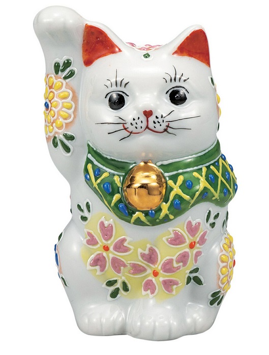 日本の伝統工芸品【九谷焼】4号招き猫 舞い桜｜虹八-Kohya-