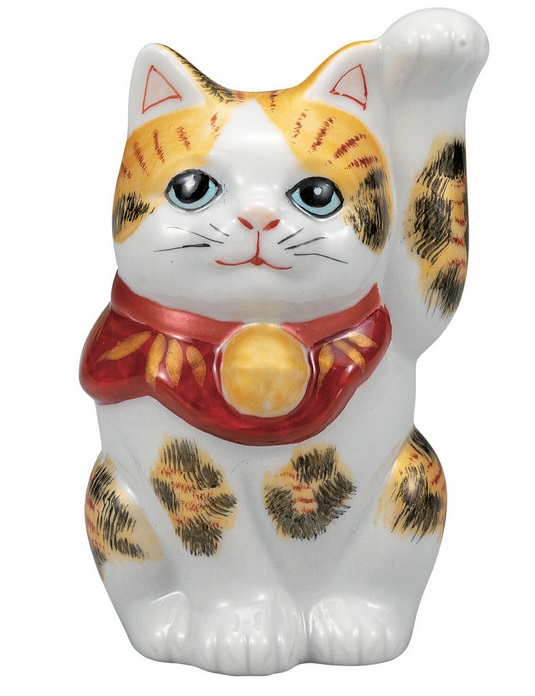 日本の伝統工芸品【九谷焼】3.3号招き猫 金彩三毛|虹八-Kohya-