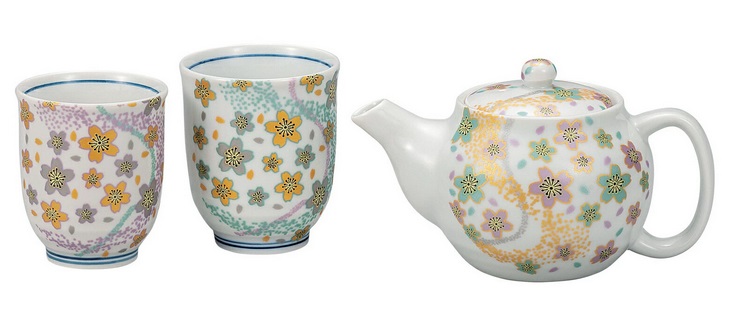 日本の伝統工芸品【九谷焼】くつろぎ揃 曲水花 網付