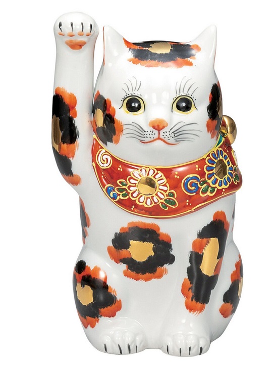 日本の伝統工芸品【九谷焼】 7号招き猫 金三毛