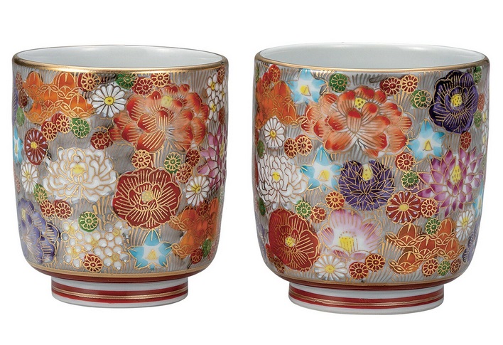 日本の言い慣わし芸術品【九谷焼】組湯呑 金花詰