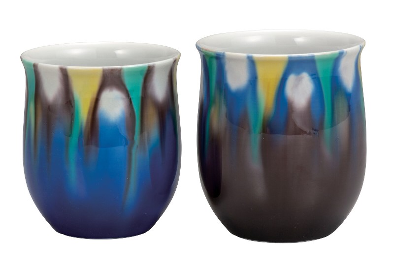 日本の伝統工芸品【九谷焼】組湯呑 釉彩 博峰窯