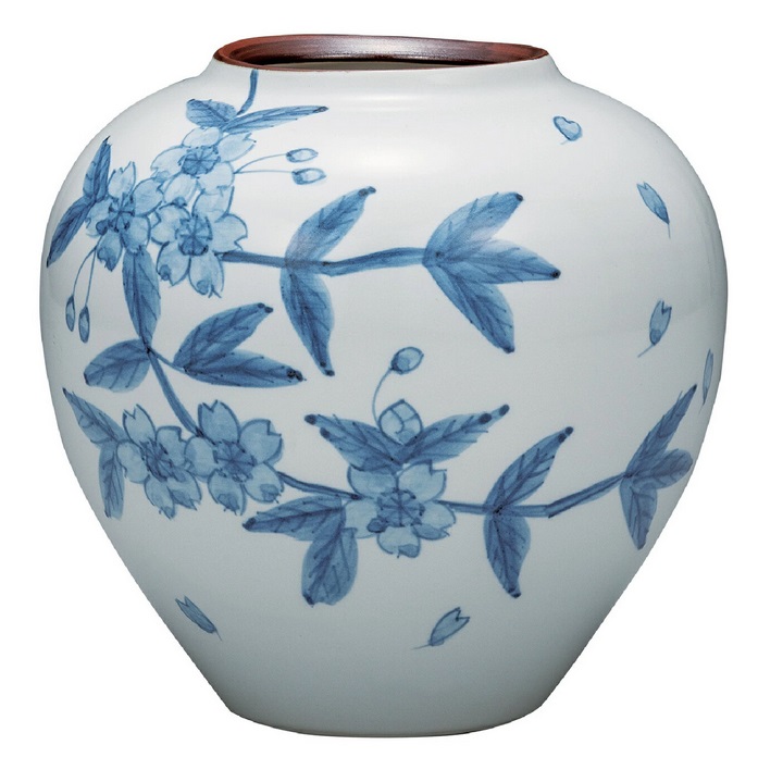 日本の伝統工芸品【九谷焼】6号花瓶 桜ちらし