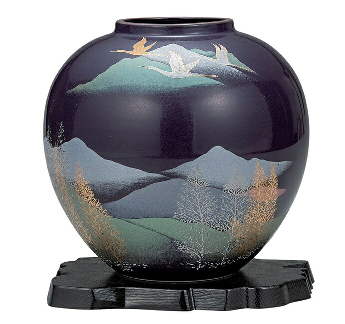 日本の伝統工芸品【九谷焼】7号花瓶 鶴木立連山 台付｜虹八-Kohya- 15,444円