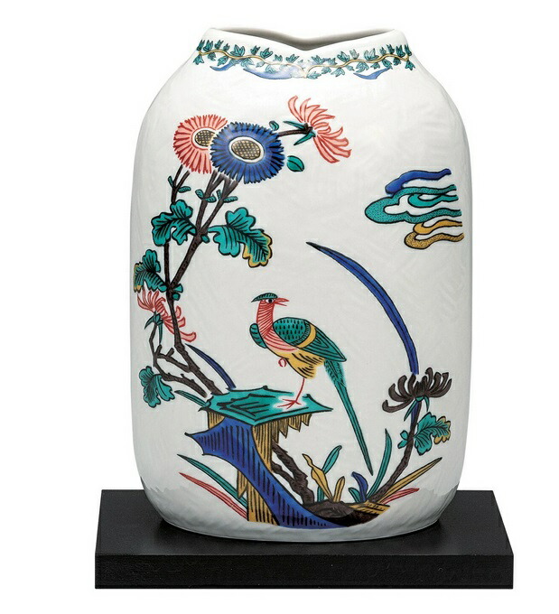 日本の言い慣わし芸術品【九谷焼】7号花立て 古九谷花鳥 台付