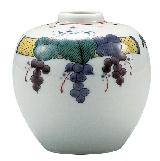 日本の伝統工芸品【九谷焼】3号一輪生 色絵ぶどう文 銀泉窯