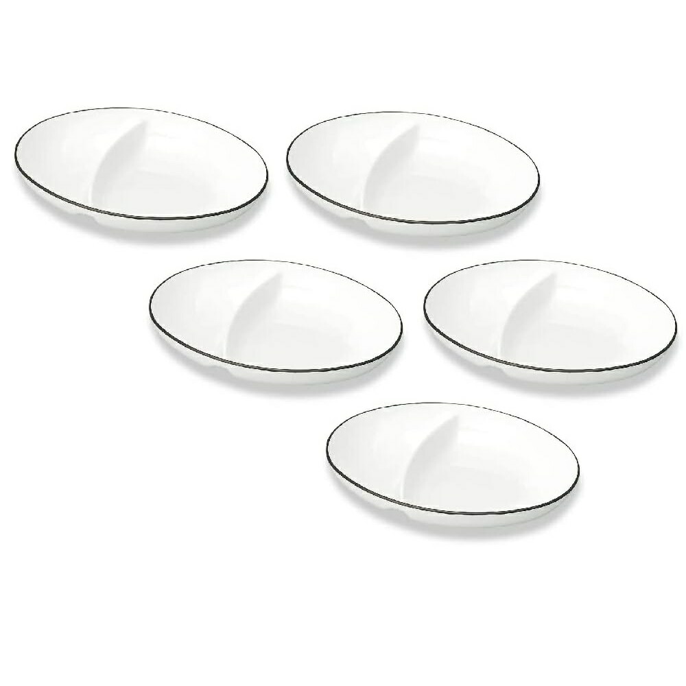 山中漆器 山中塗 仕切付 オーバルボール ナチュール (ホワイト)・家庭用電子レンジ・家庭用食洗機対応（5枚組）