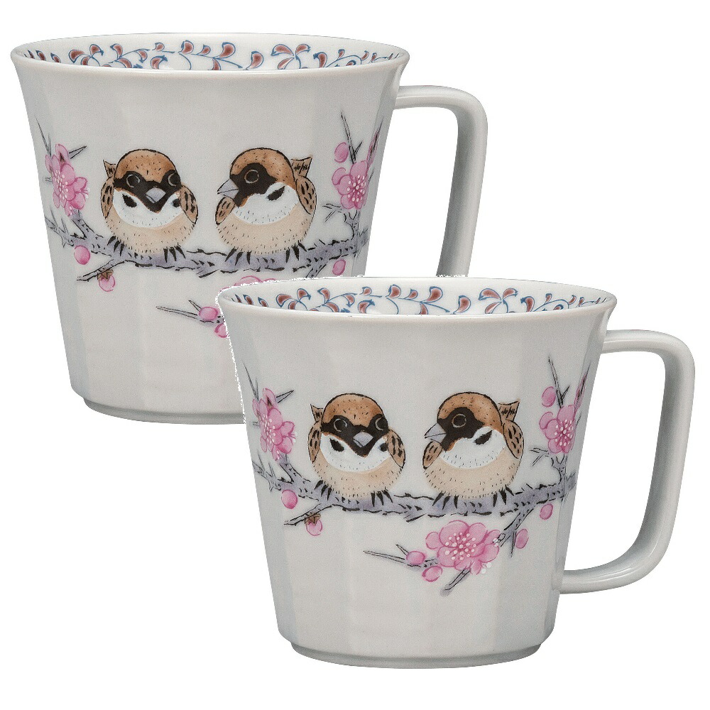日本の言い慣わし芸術品【九谷焼】コップ すずめ（2客組）