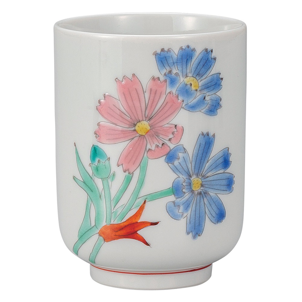 日本の伝統工芸品【九谷焼】湯呑 コスモス 大志窯