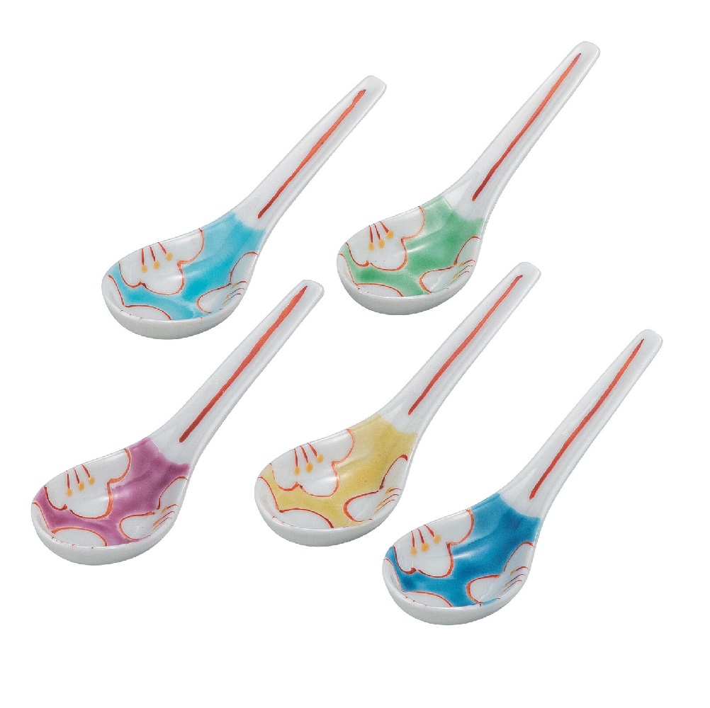 日本の伝統工芸品【九谷焼】レンゲセット 花文（5個組）