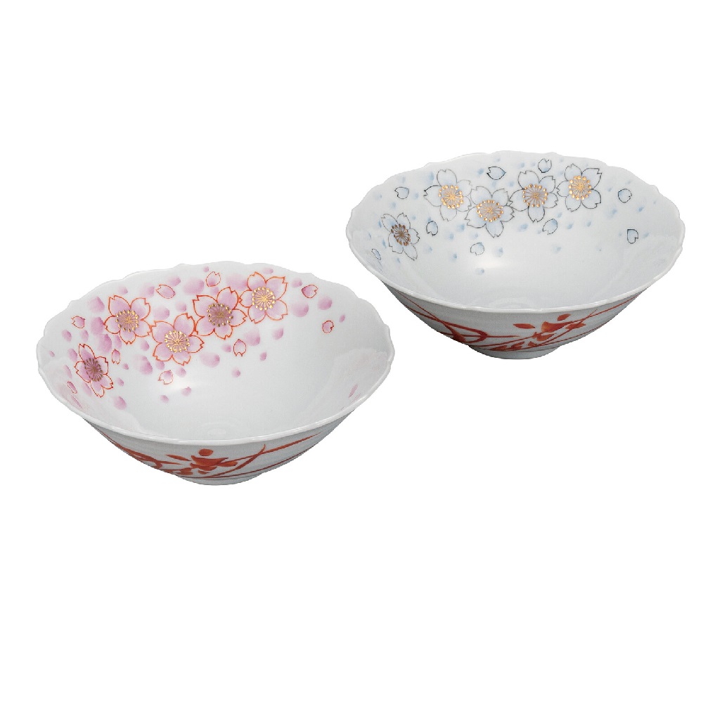 日本の伝統工芸品【九谷焼】5.5号ペア鉢 金彩桜 福田昇竜