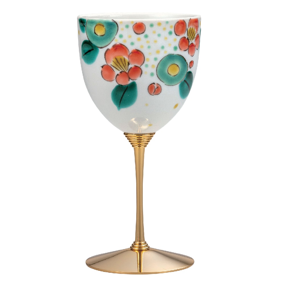 日本の言い慣わし芸術品【九谷焼】ぶどう酒優勝杯 花ちらし 岡田絹代