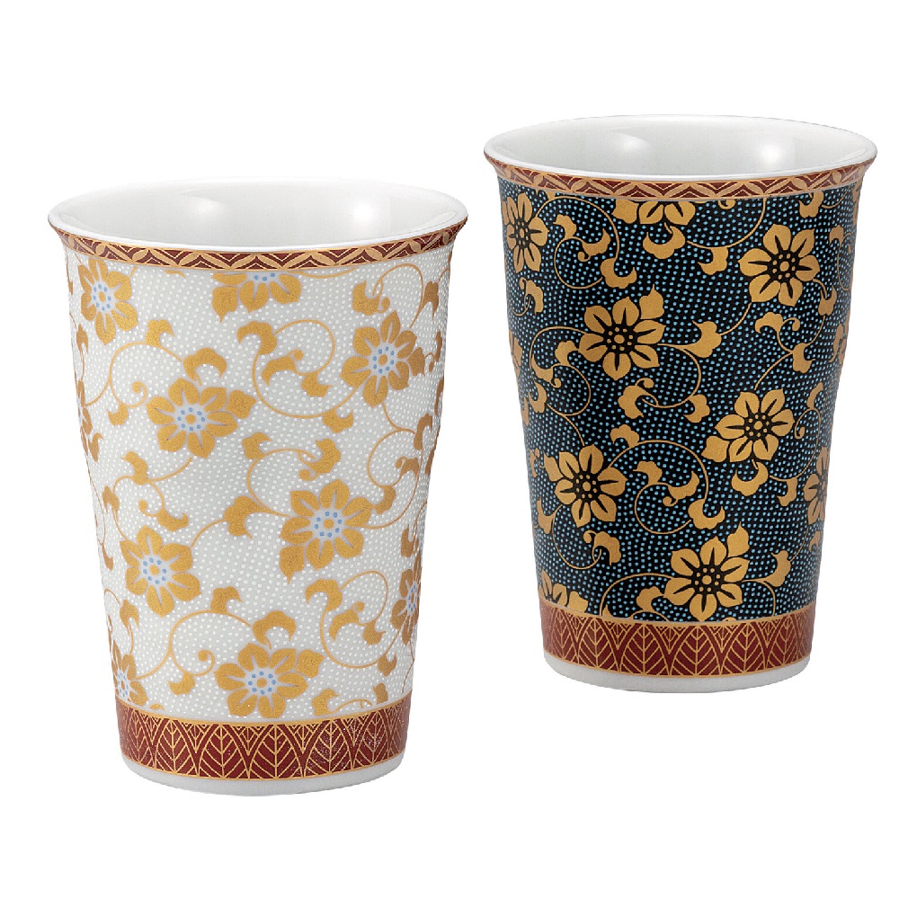 日本の伝統工芸品【九谷焼】ペアフリーカップ 鉄仙文｜虹八-Kohya-