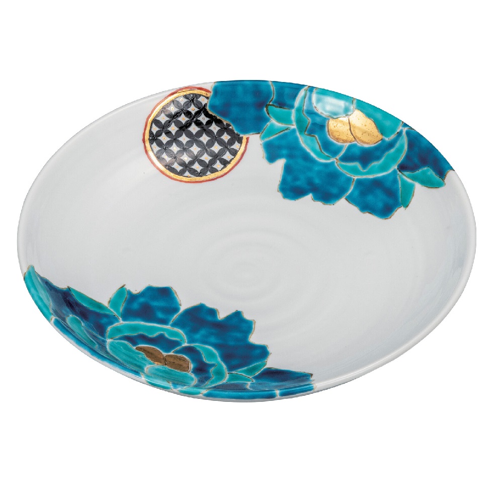 日本の伝統工芸品【九谷焼】9号盛皿 碧牡丹 佐藤剛志｜虹八-Kohya-