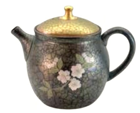 常滑焼急須【名工作品】昭龍天目錦蓋桜　後手急須　約180cc　セラメッシュ茶こし