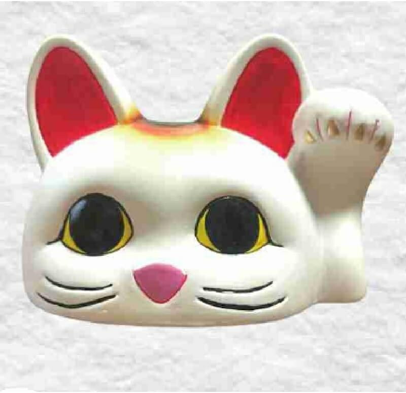 常滑焼・細工所 村田 彩楽 見守り招き猫 押し手を上げる招猫 (15.5×11.5×高さ10.5珊)