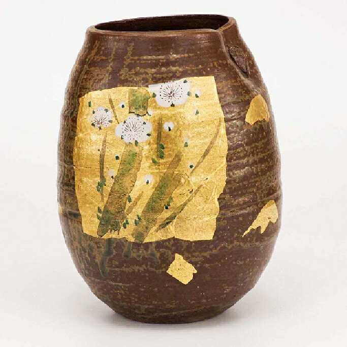 日本の言い慣わし芸術品【九谷焼】6号花立て 金箔梅