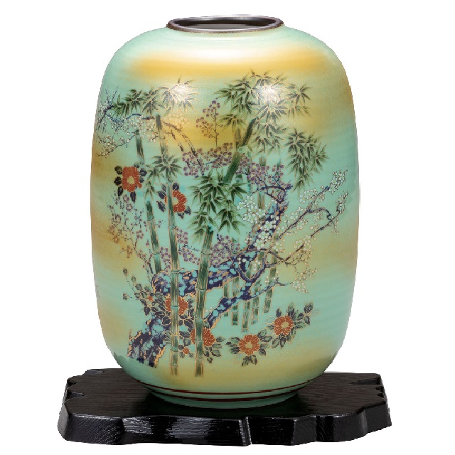 日本の言い慣わし芸術品【九谷焼】8号夏目花立て 竹雉 台付