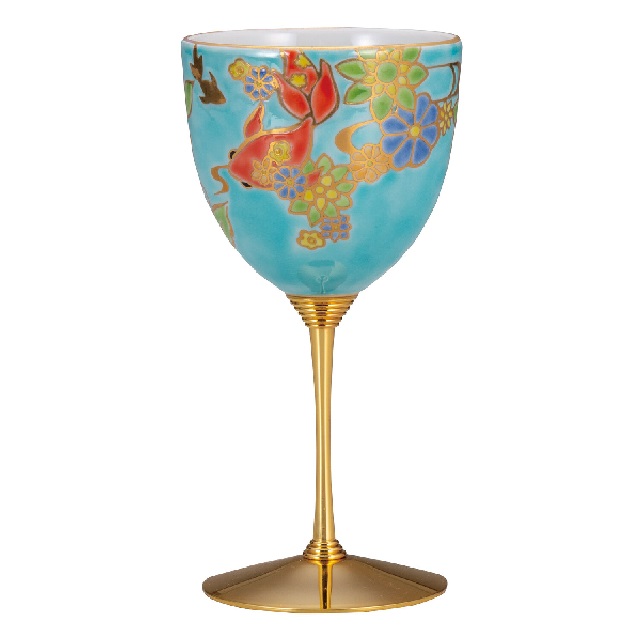 日本の言い慣わし芸術品【九谷焼】ぶどう酒優勝杯 金魚 美山窯