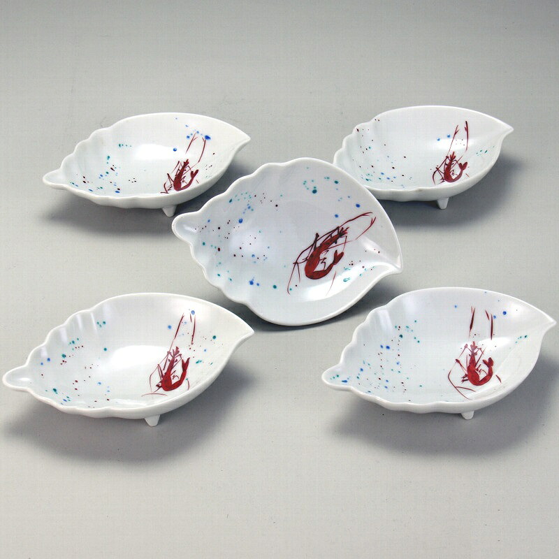 日本の伝統工芸品【九谷焼】6号鉢揃 海老（5客組）｜虹八-Kohya-