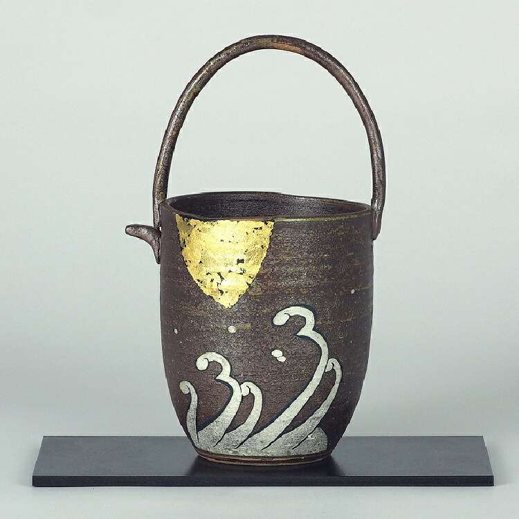 日本の伝統工芸品【九谷焼】7.5号手桶 金銀月波 (花台付)作家：正人