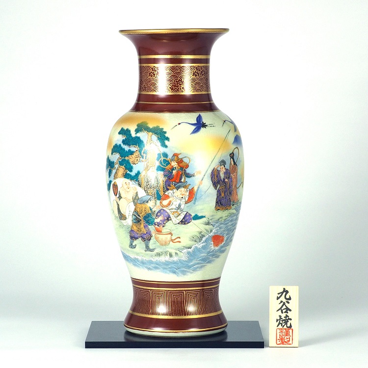日本の伝統工芸品【九谷焼】14号花瓶 七福神 (花台付)｜虹八-Kohya-
