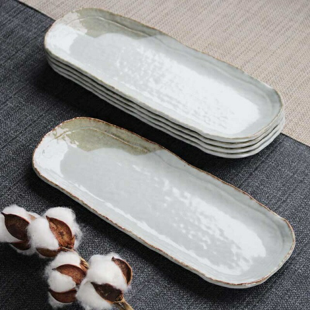 瀬戸焼 粉引掛分け 長角皿揃 (5枚組) キッチン用品・食器・調理器具-食器