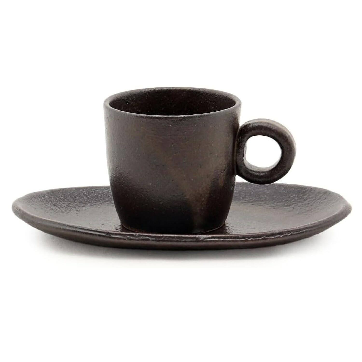 信楽焼 コーヒー碗皿 (紫煙)