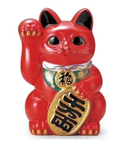 常滑焼 招き猫　梅月 赤小判猫（右手）10号高さ：33cm