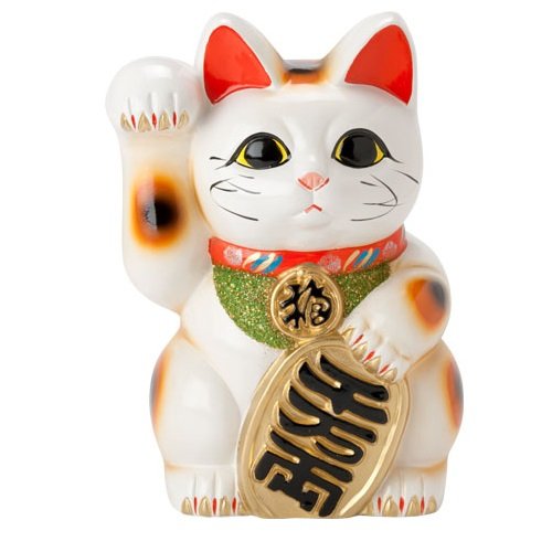 常滑焼 招き猫 梅月 白小判猫 （右寄り）6号高さ：19珊
