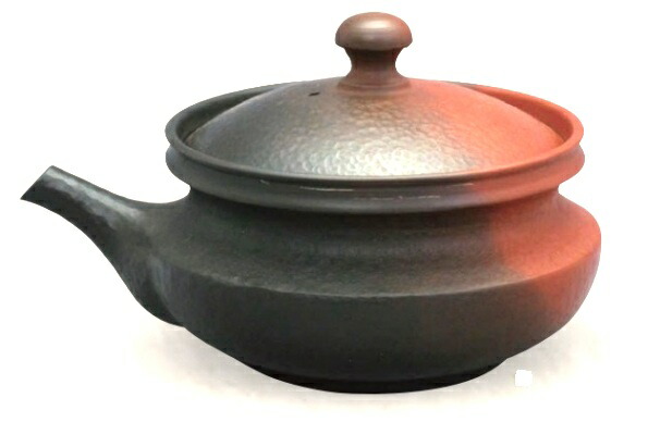 常滑焼 急須 【名工作品/陶製茶こし/セラメッシュ】益規 朱窯変 宝瓶面タタキ 約150ml