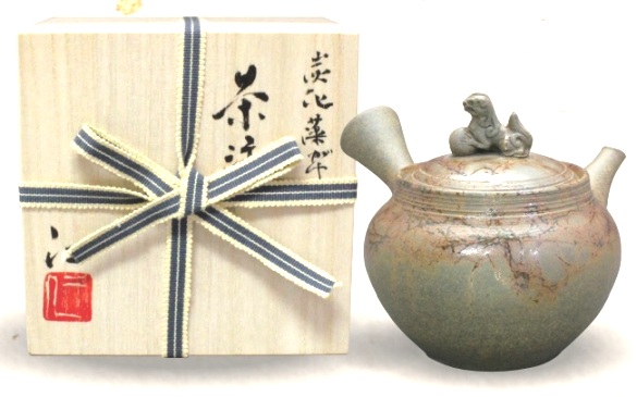 常滑焼急須　名工急須　仁　炭化藻掛獅子　約240ml　(胴穴茶こし)