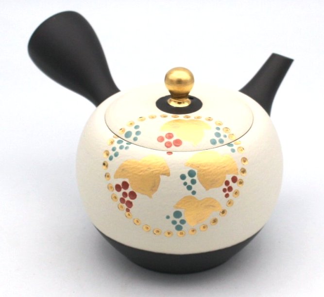 常滑焼 セラメッシュ急須 黒泥白金ブドウ 約300ml|虹八-Kohya-