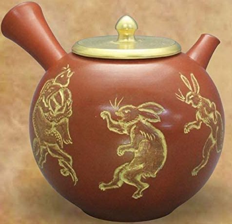 常滑焼 細工人細工物珠玉急須 青峰作 京都高山寺毛の荒物ポンチ絵 印籠蓋 270ml (ささめ茶こし)