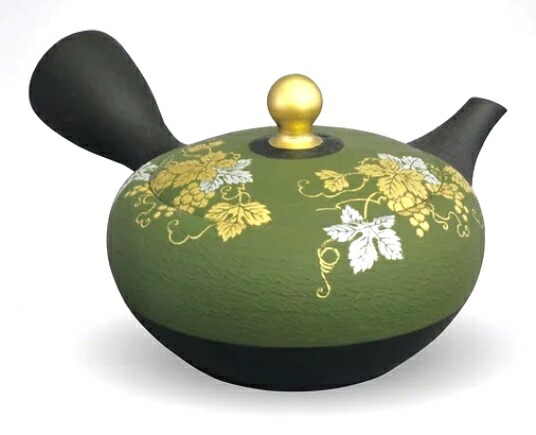 常滑焼 急須【セラメッシュ茶こし急須】緑金ぶどう 昭萠 270竓